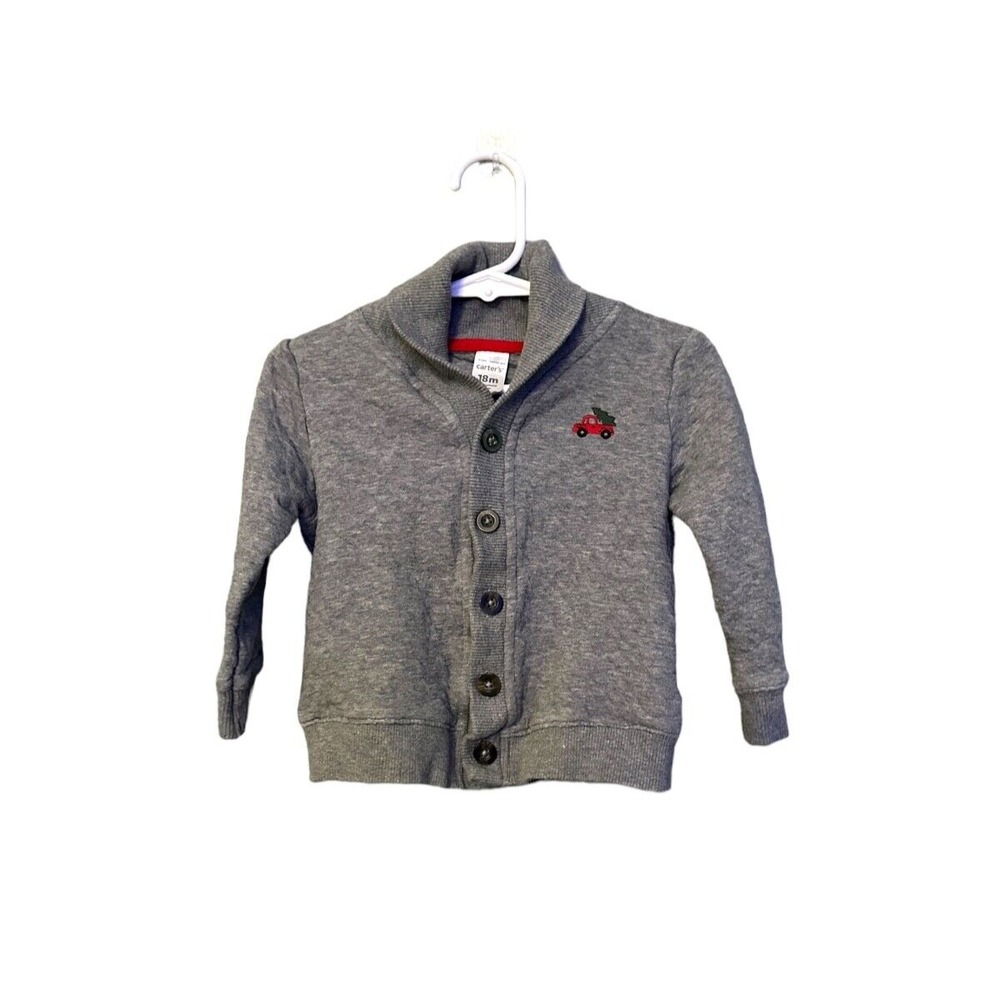 Carters Christmas Baby Cardigan Button up with embroidered red truck 18M